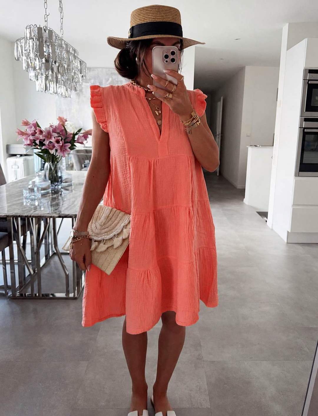Damen Kleid mit Rüschenärmeln Jully