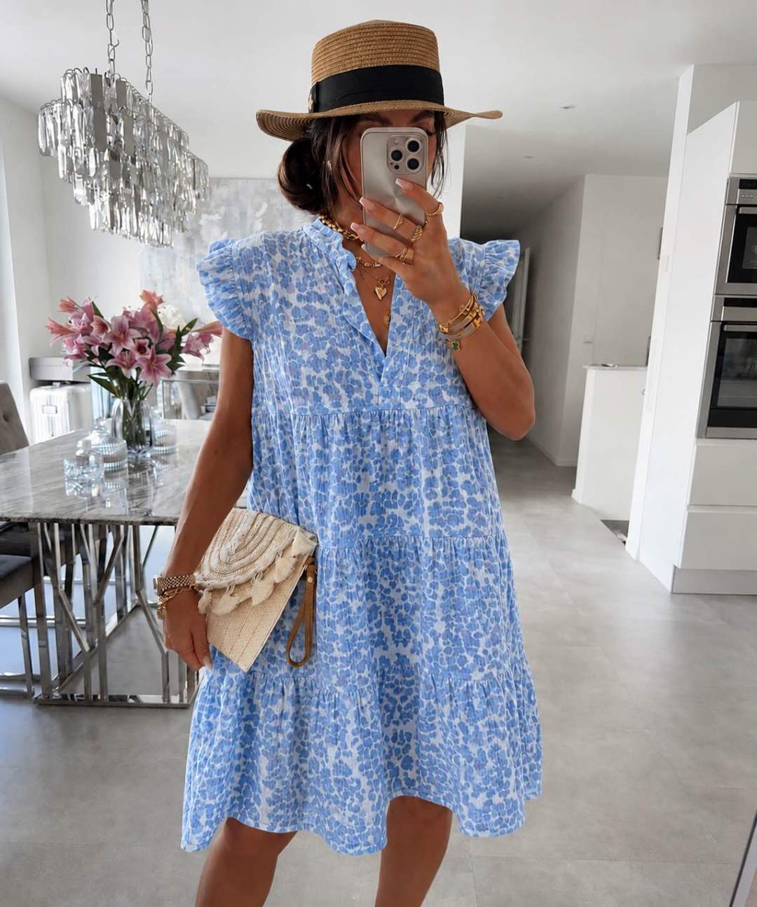 Damen Kleid mit Rüschenärmeln im Leopardenprint Jully