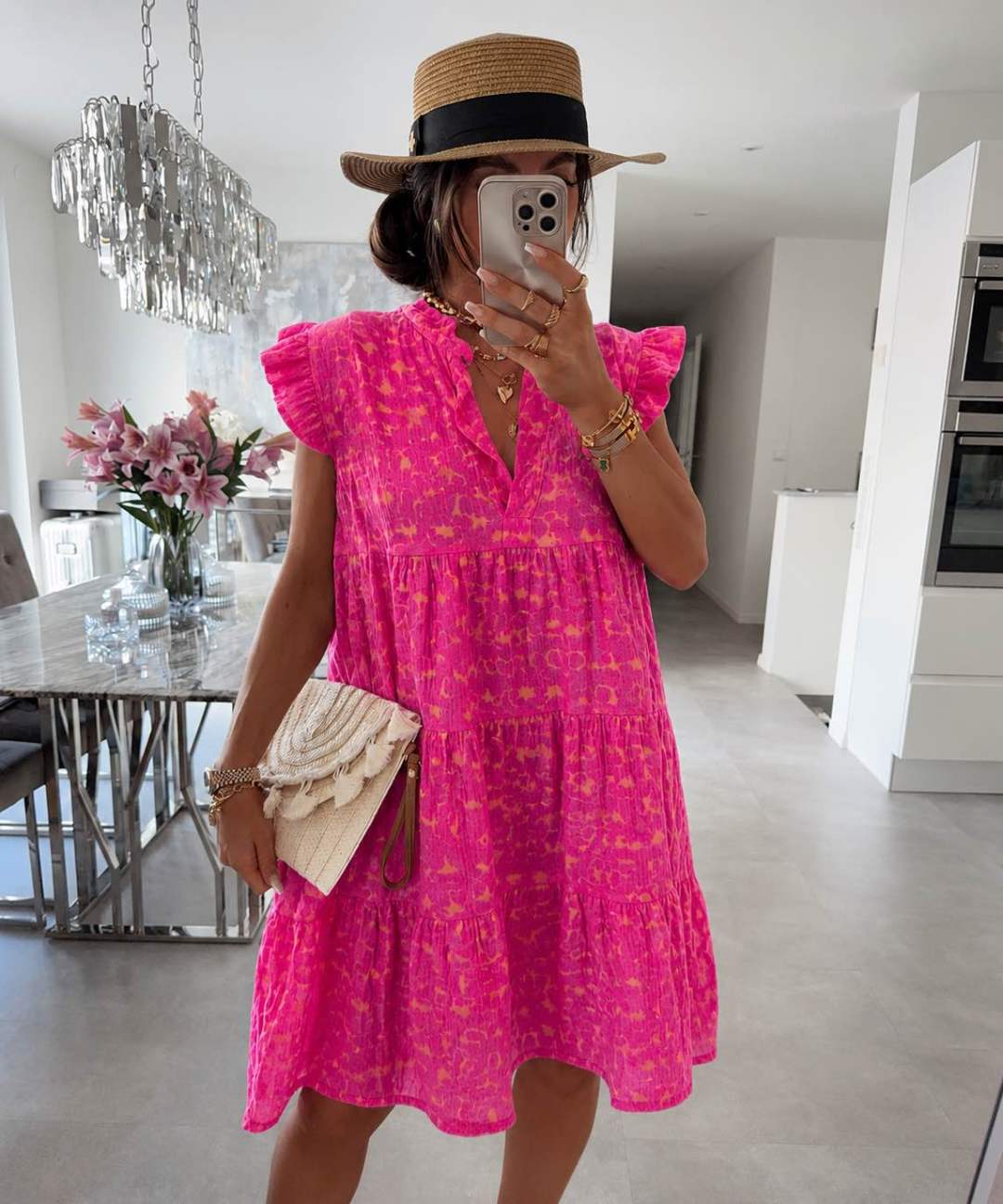 Damen Kleid mit Rüschenärmeln im Leopardenprint Jully