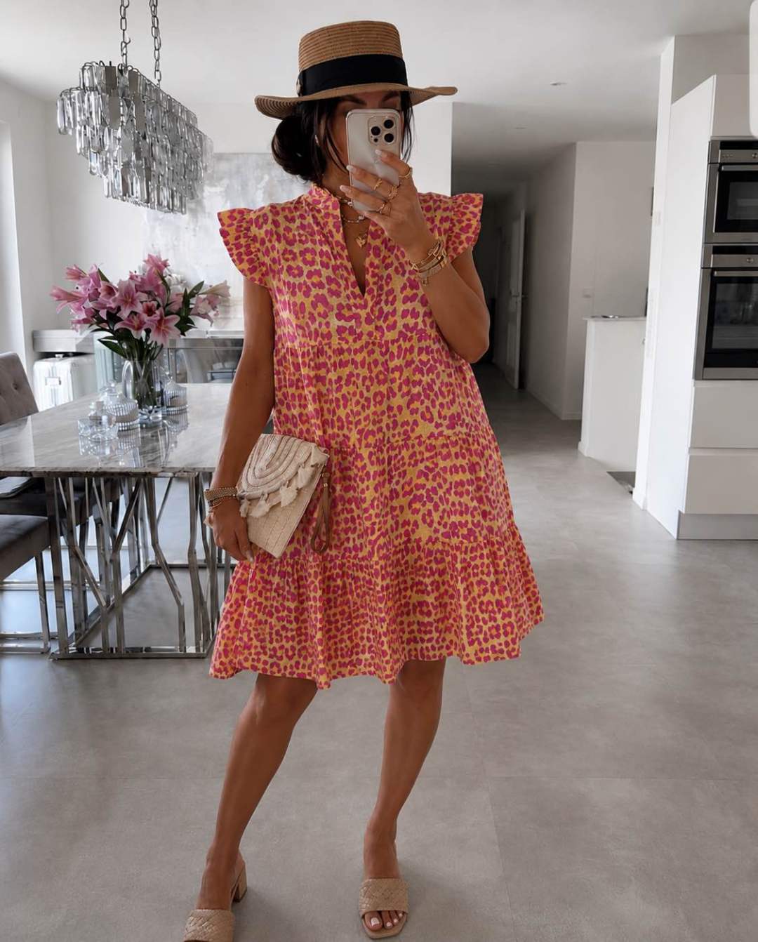 Damen Kleid mit Rüschenärmeln im Leopardenprint Jully