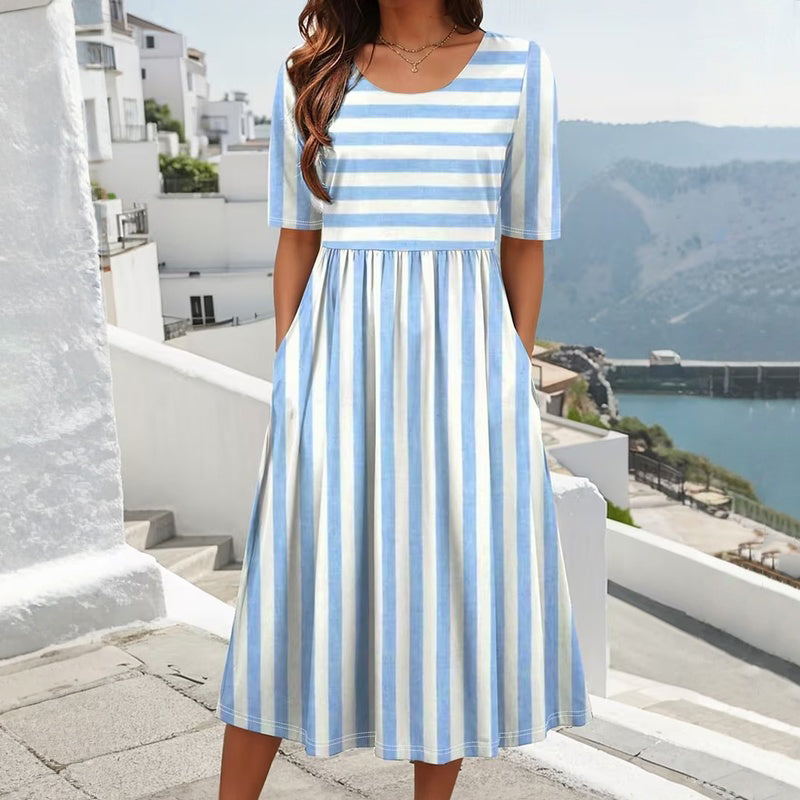 Damen Kleid mit Streifen und Taschen aus Baumwolle Jully