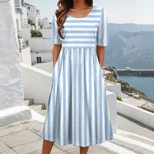Damen Kleid mit Streifen und Taschen aus Baumwolle Jully