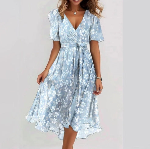 Damen Kleid mit V-Ausschnitt aus leichtem Stoff Jully