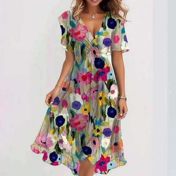 Damen Kleid mit V-Ausschnitt aus leichtem Stoff Jully