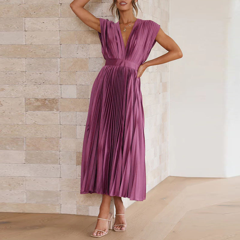 Damen Kleid mit V-Ausschnitt und Rückenbindung Jully