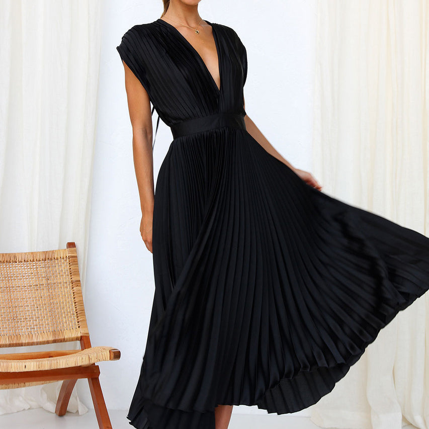 Damen Kleid mit V-Ausschnitt und Rückenbindung Jully