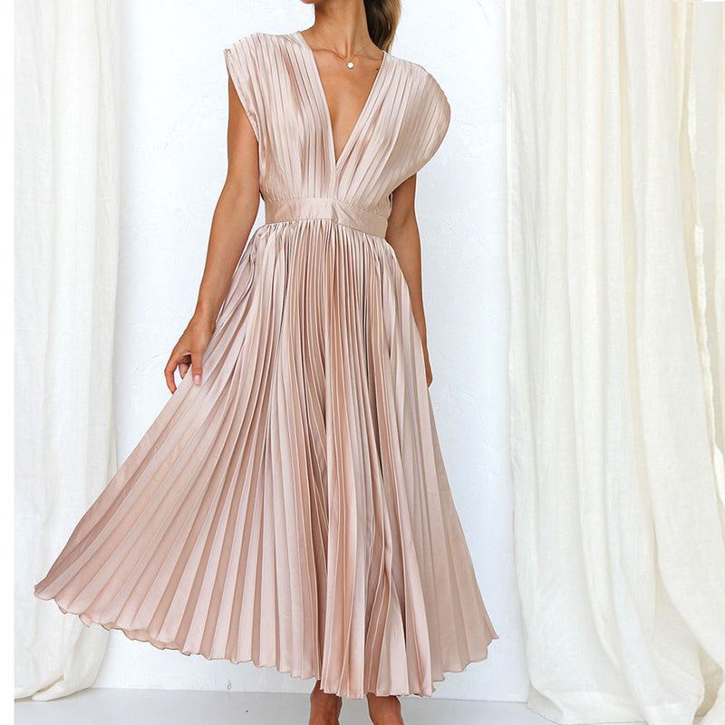 Damen Kleid mit V-Ausschnitt und Rückenbindung Jully