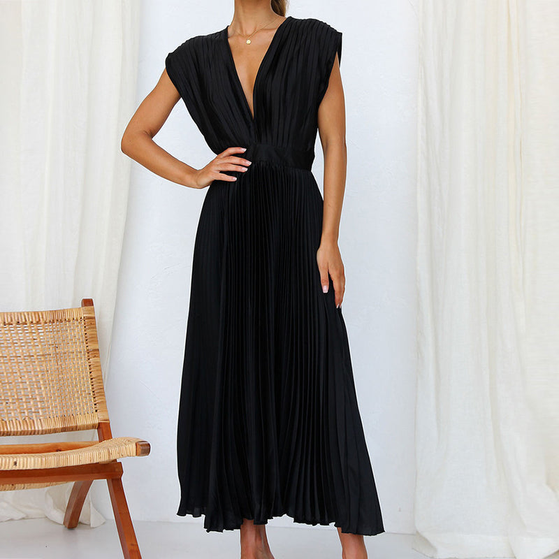 Damen Kleid mit V-Ausschnitt und Rückenbindung Jully