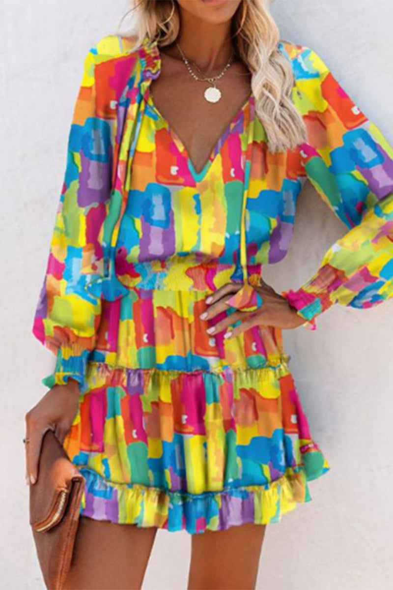 Damen Kleid mit V-Ausschnitt und Rüsche Jully