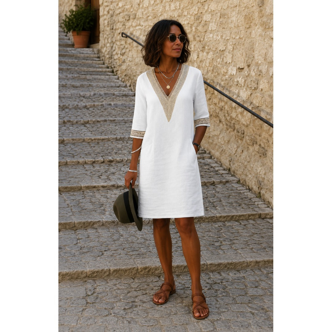Damen Kleid mit V-Ausschnitt und halben Ärmeln Jully