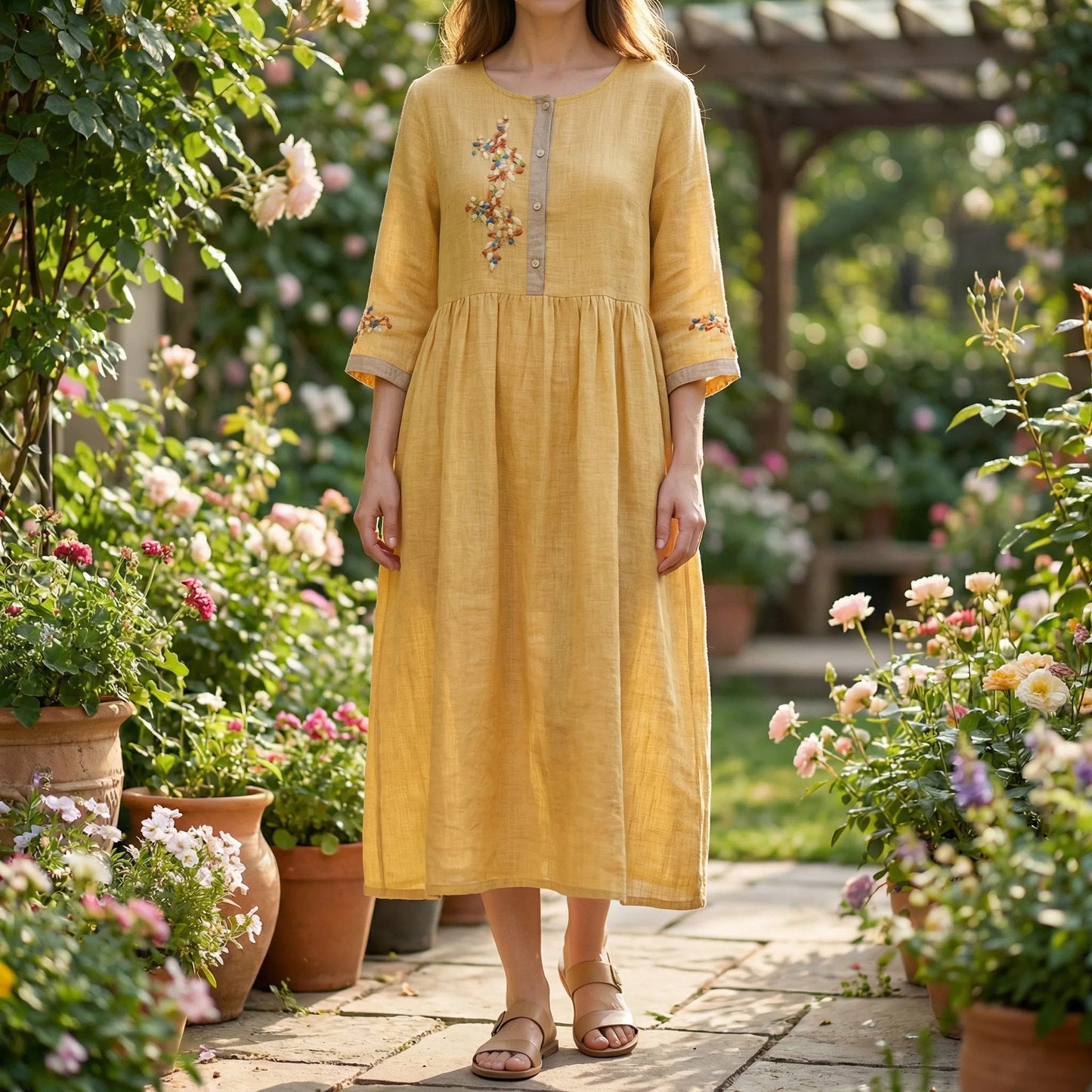 Damen Kleid mit besticktem Ethno-Design Jully