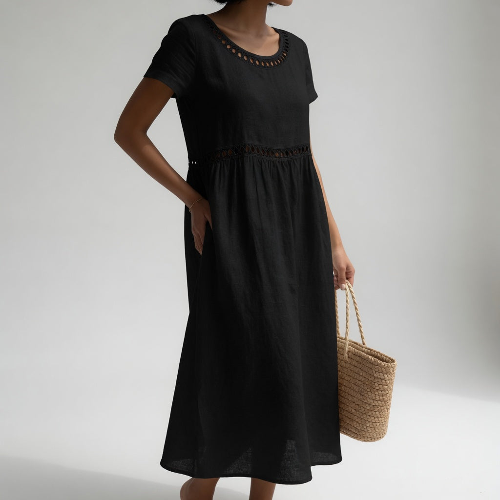 Damen Kleid mit besticktem Rundhalsausschnitt Jully