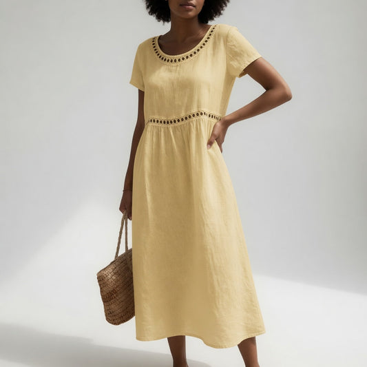 Damen Kleid mit besticktem Rundhalsausschnitt Jully