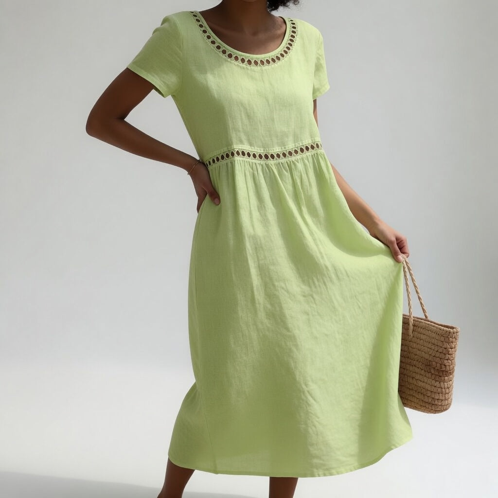 Damen Kleid mit besticktem Rundhalsausschnitt Jully