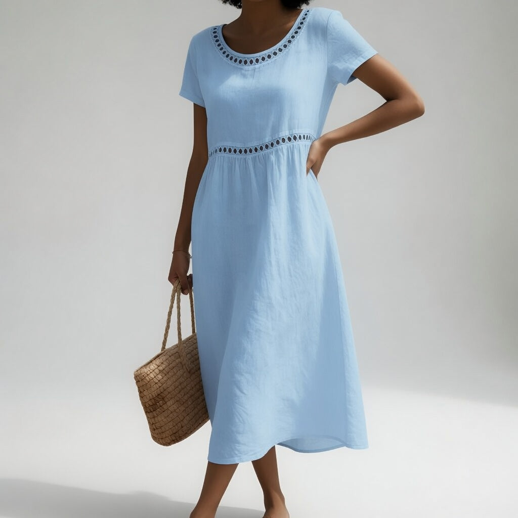 Damen Kleid mit besticktem Rundhalsausschnitt Jully