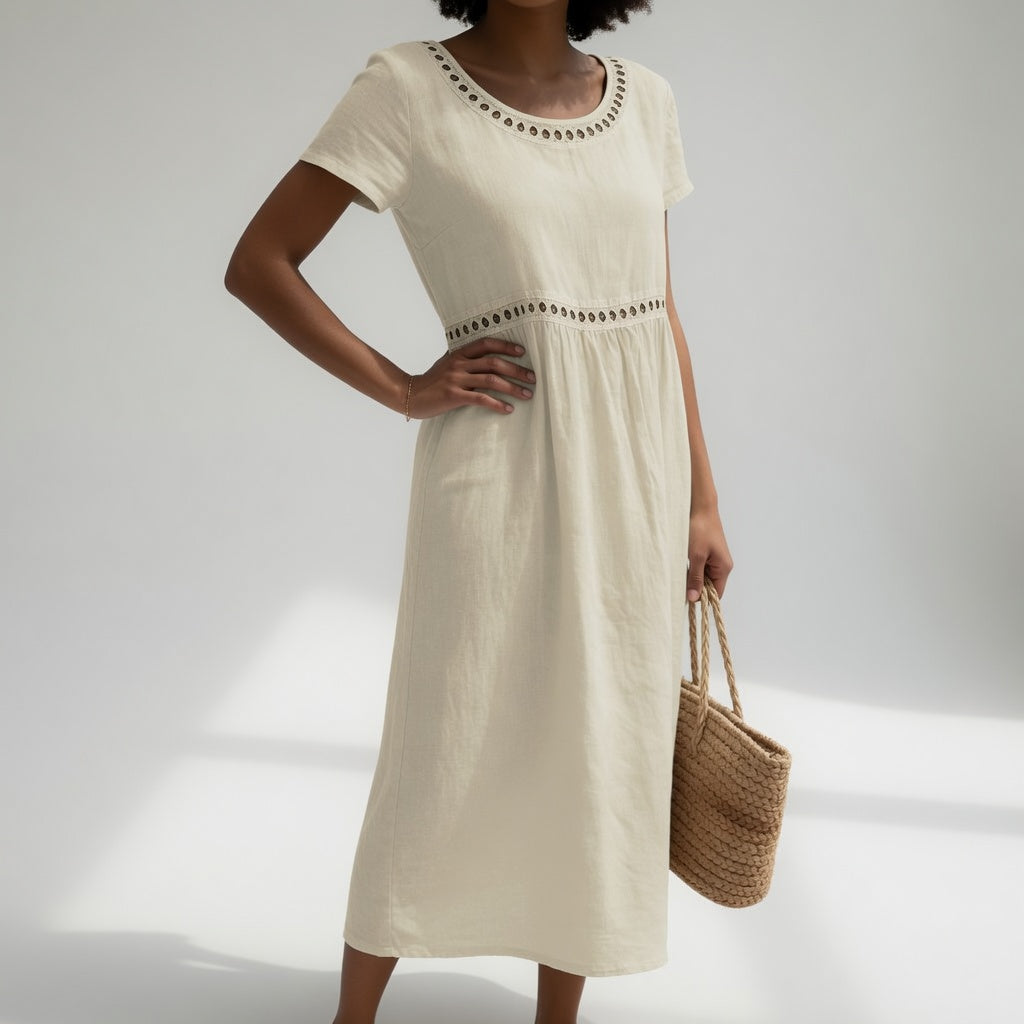 Damen Kleid mit besticktem Rundhalsausschnitt Jully