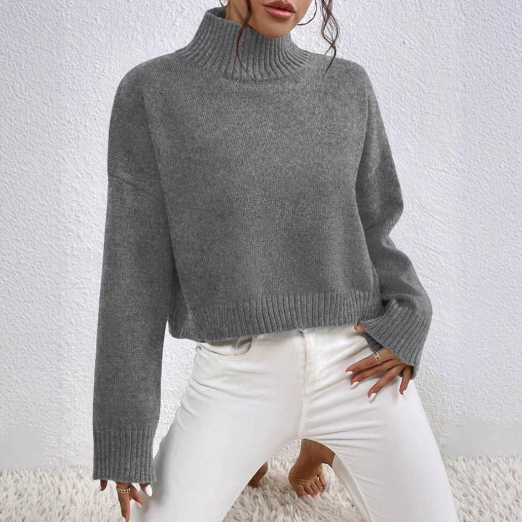 Damen Kragenpullover Langarm mit hohem Kragen Jully