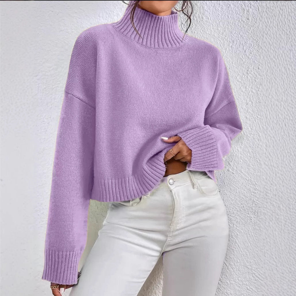 Damen Kragenpullover Langarm mit hohem Kragen Jully