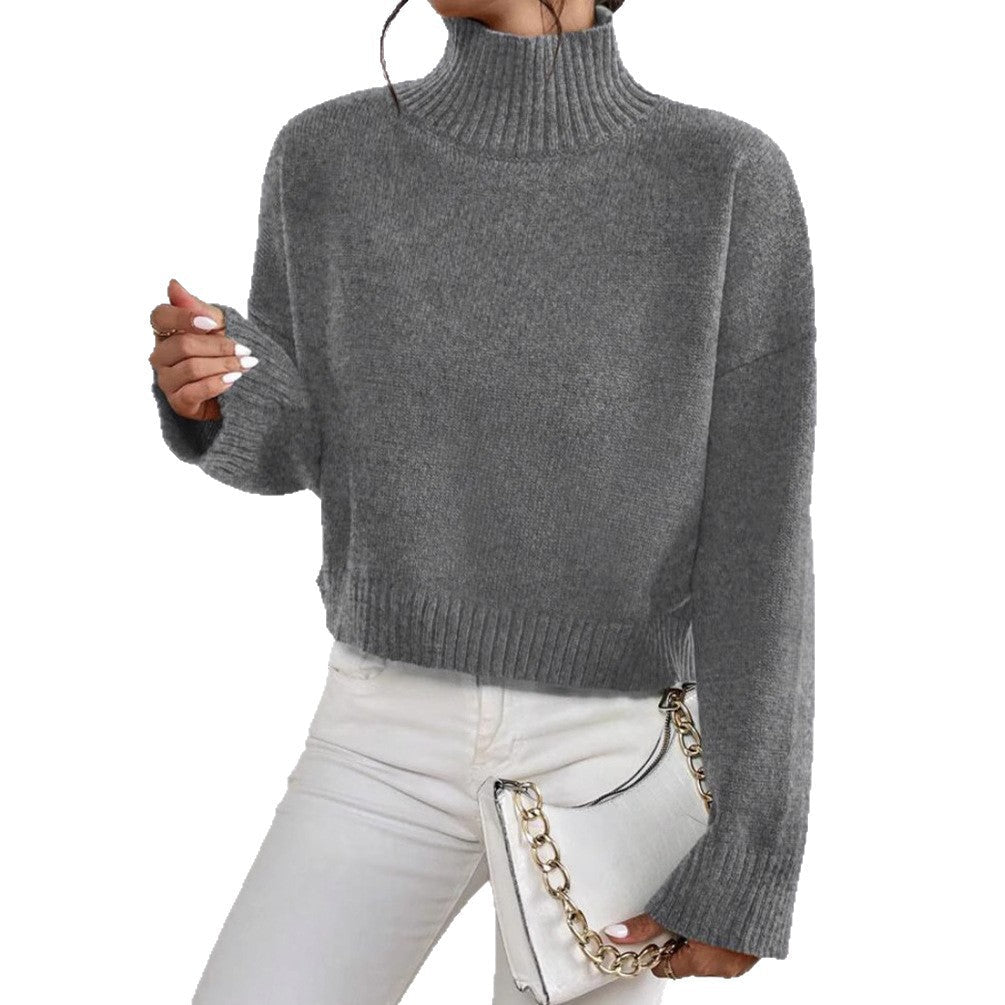 Damen Kragenpullover Langarm mit hohem Kragen Jully