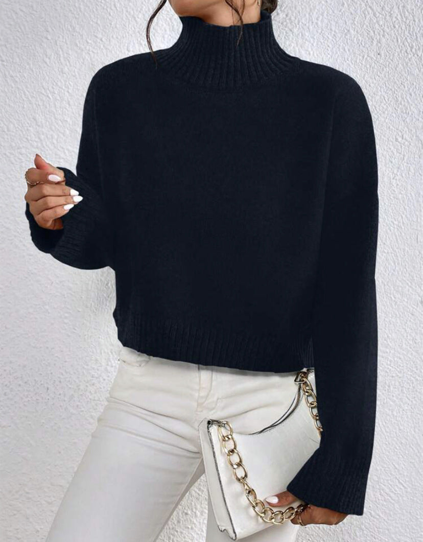 Damen Kragenpullover Langarm mit hohem Kragen Jully