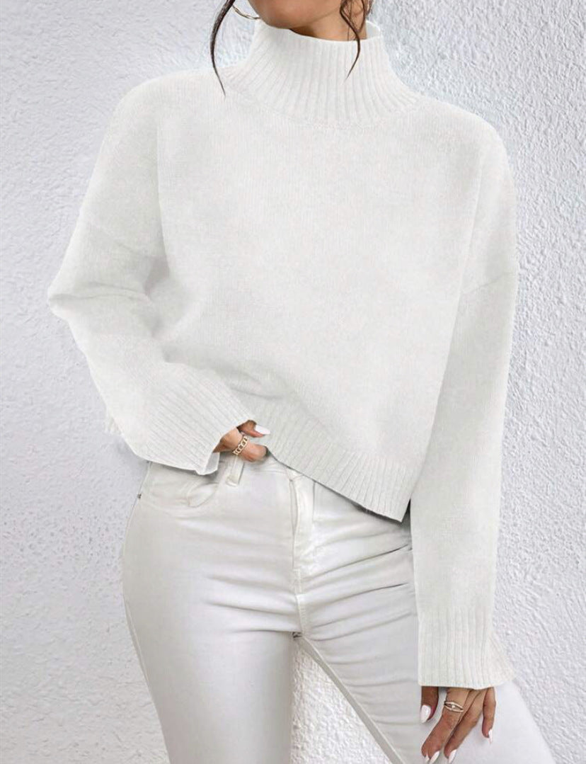 Damen Kragenpullover Langarm mit hohem Kragen Jully