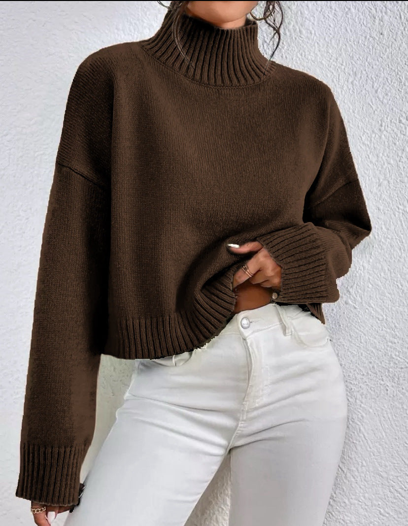 Damen Kragenpullover Langarm mit hohem Kragen Jully