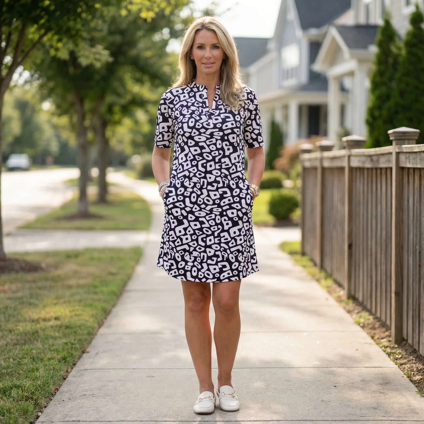Damen Kurzarm-Kleid mit grafischem Muster Jully