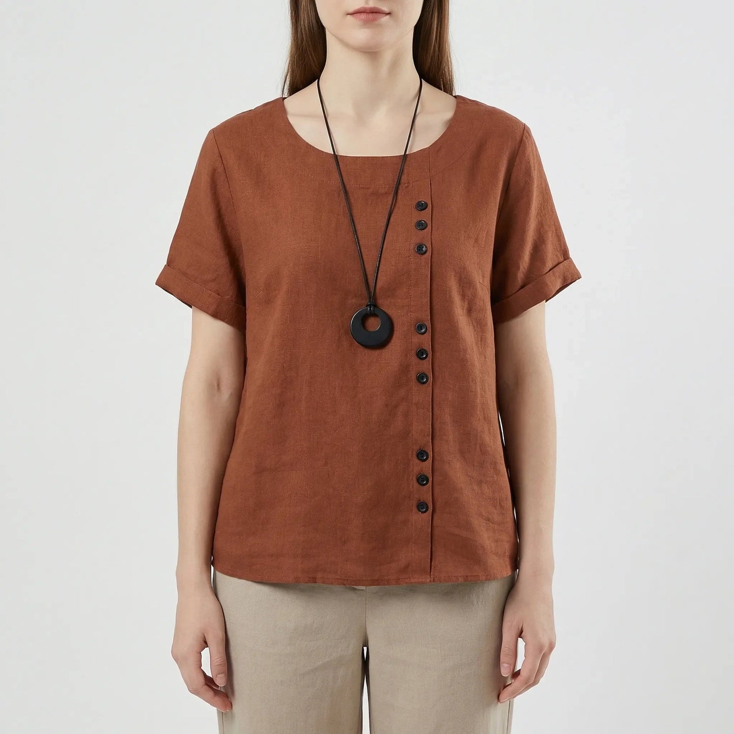 Damen Kurzarmbluse mit Knopfleiste in Rosa Jully