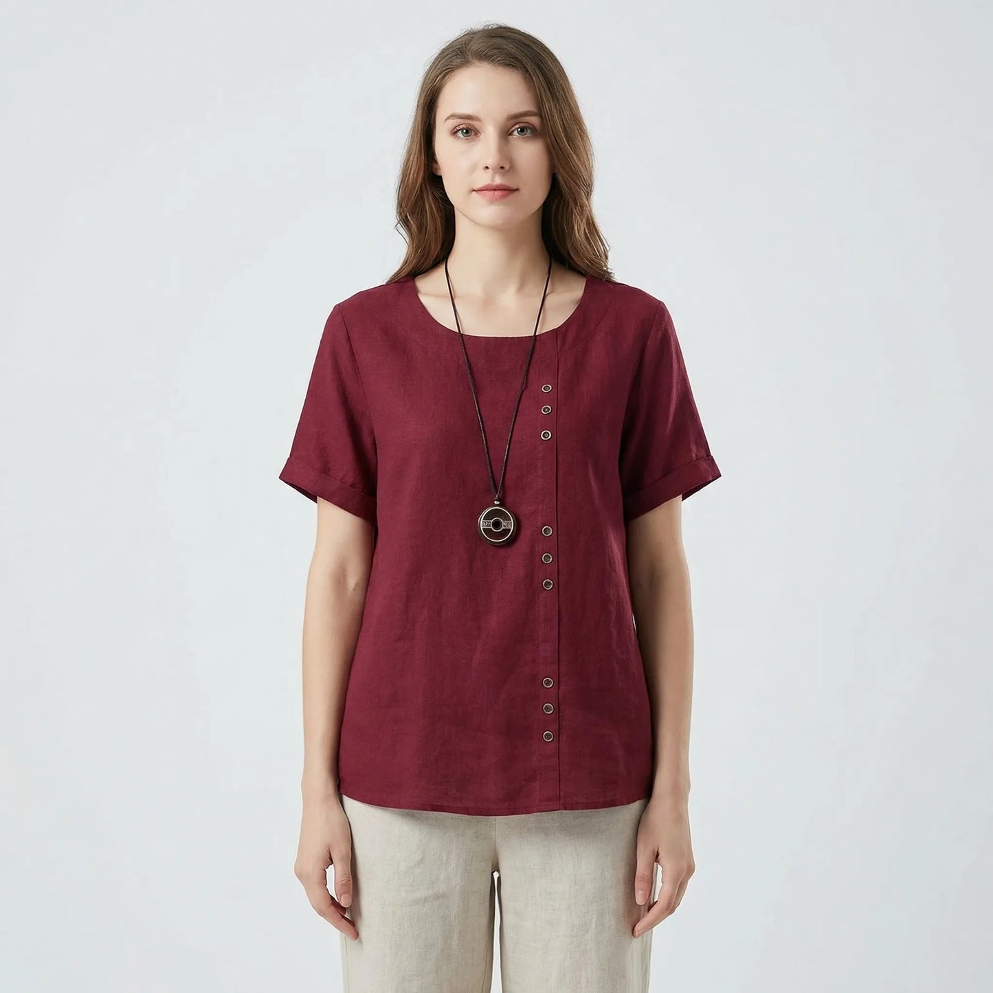 Damen Kurzarmbluse mit Knopfleiste in Rosa Jully