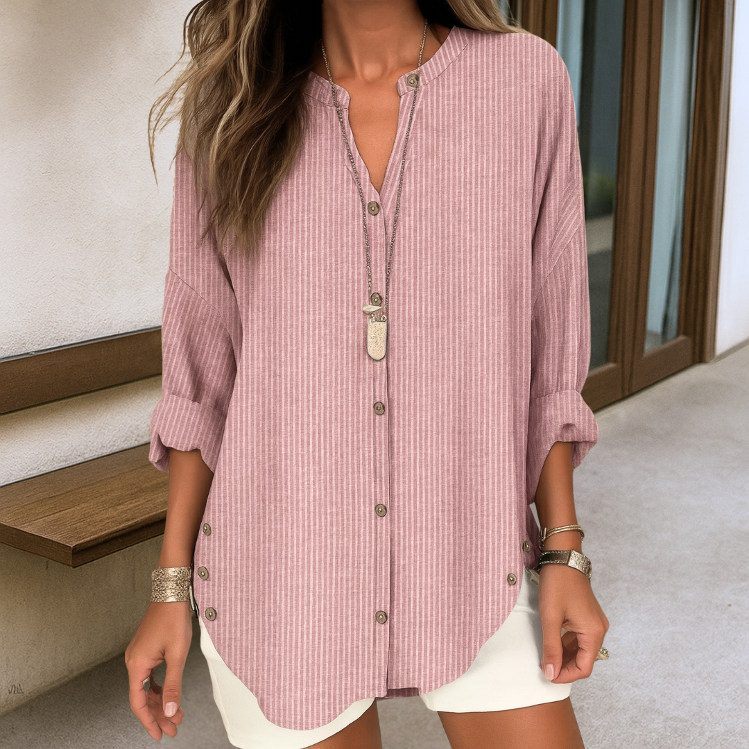 Damen Leinenbluse mit V-Ausschnitt und Streifen Jully