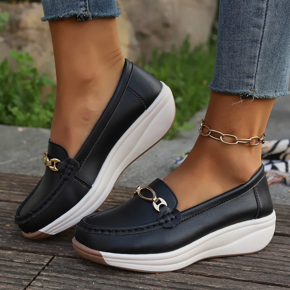 Damen Loafer Schwarz aus Kunstleder mit bequemer Polsterung Jully