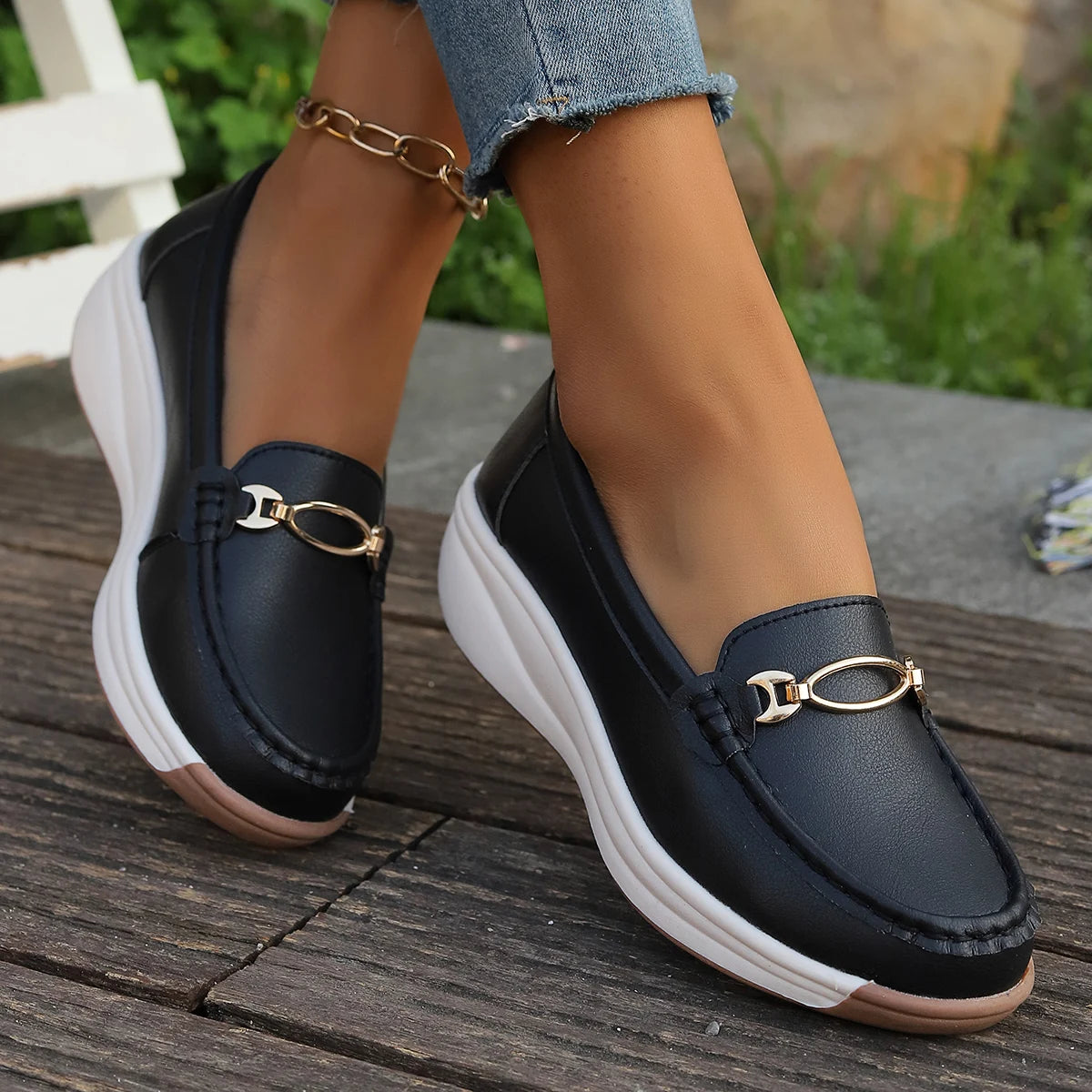 Damen Loafer Schwarz aus Kunstleder mit bequemer Polsterung Jully