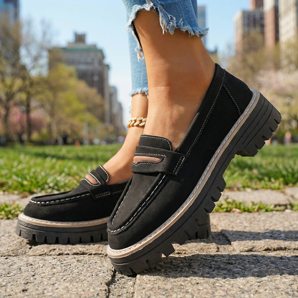 Damen Loafer Schwarz mit Gepolstertem Fußbett Jully