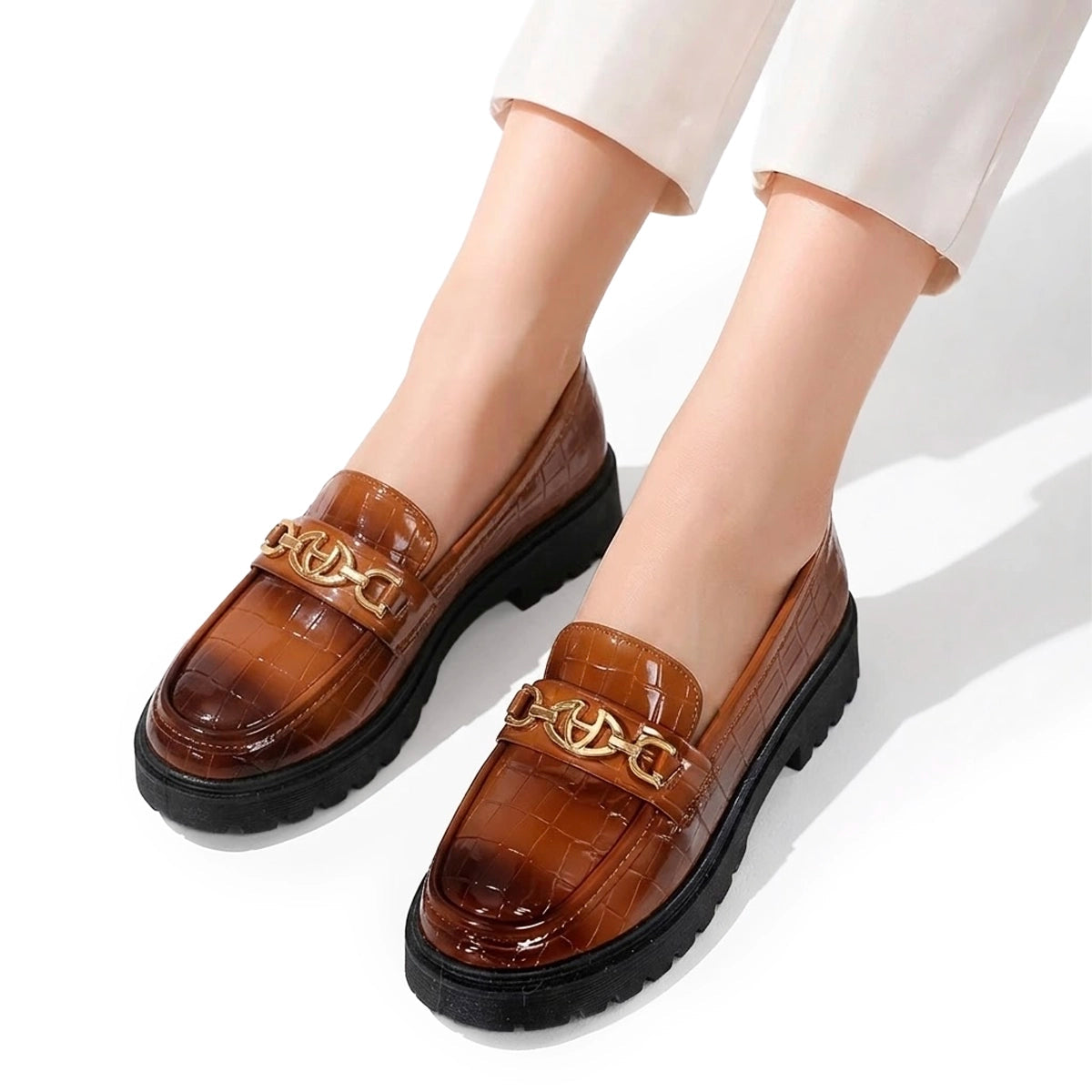 Damen Loafer aus Krokodilimitat mit Horsebit Jully