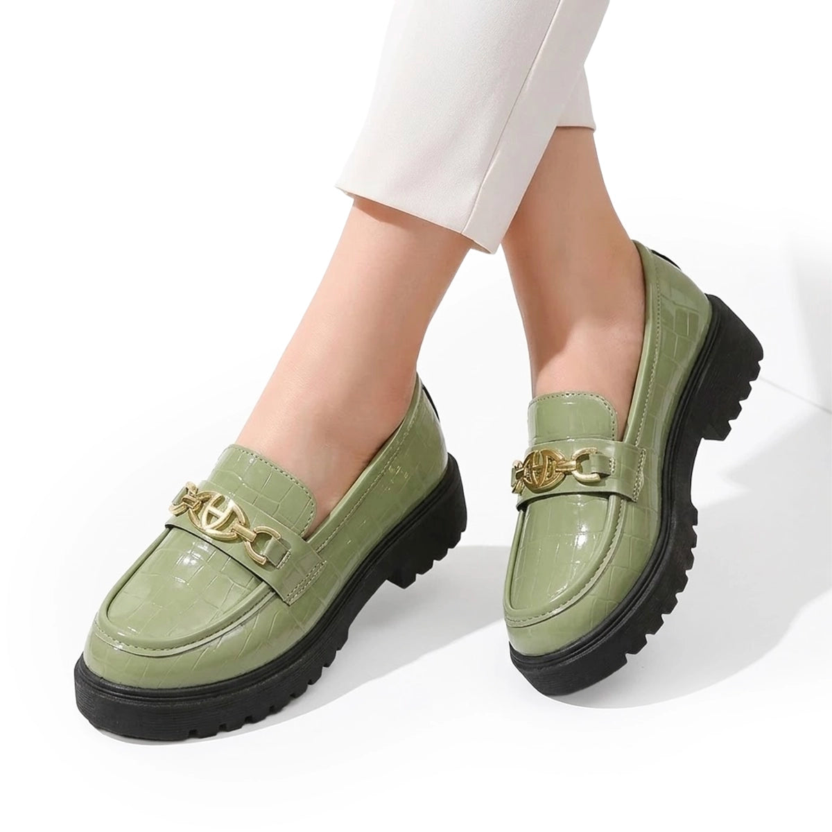Damen Loafer aus Krokodilimitat mit Horsebit Jully
