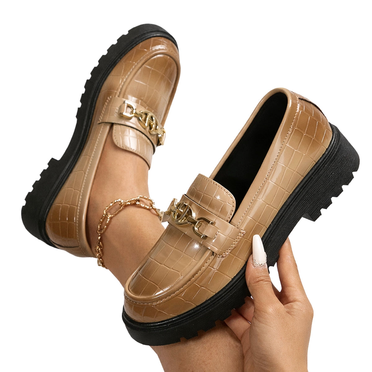 Damen Loafer aus Krokodilimitat mit Horsebit Jully