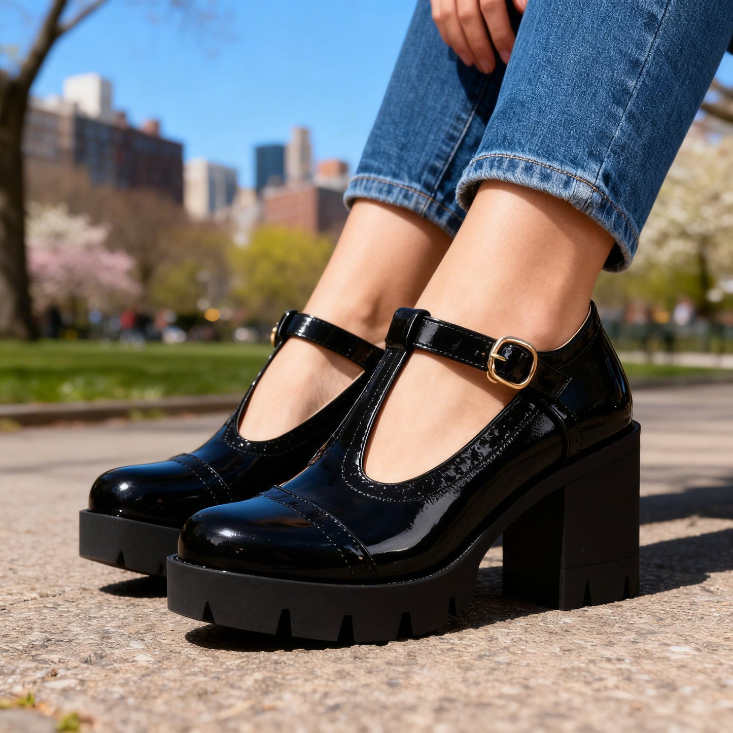 Damen Loafer aus Lackleder mit T-Riemenschnalle Jully