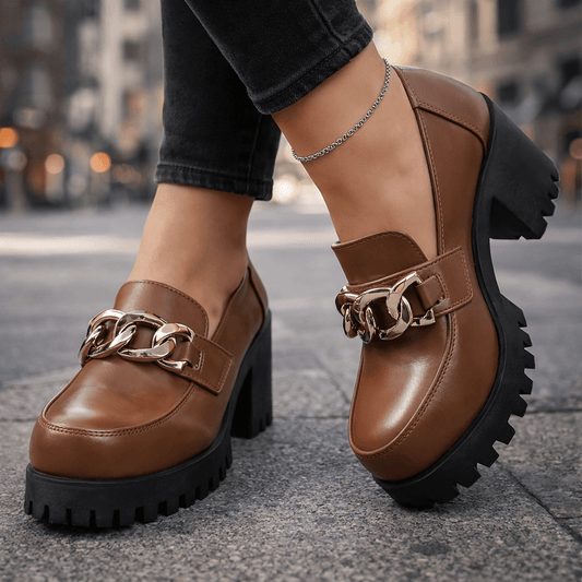 Damen Loafer aus Leder mit Goldkettendetail Jully