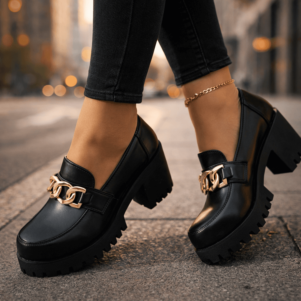 Damen Loafer aus Leder mit Goldkettendetail Jully
