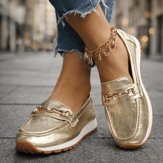 Damen Loafer aus Metallic-Leder mit gepolsterter Sohle Jully