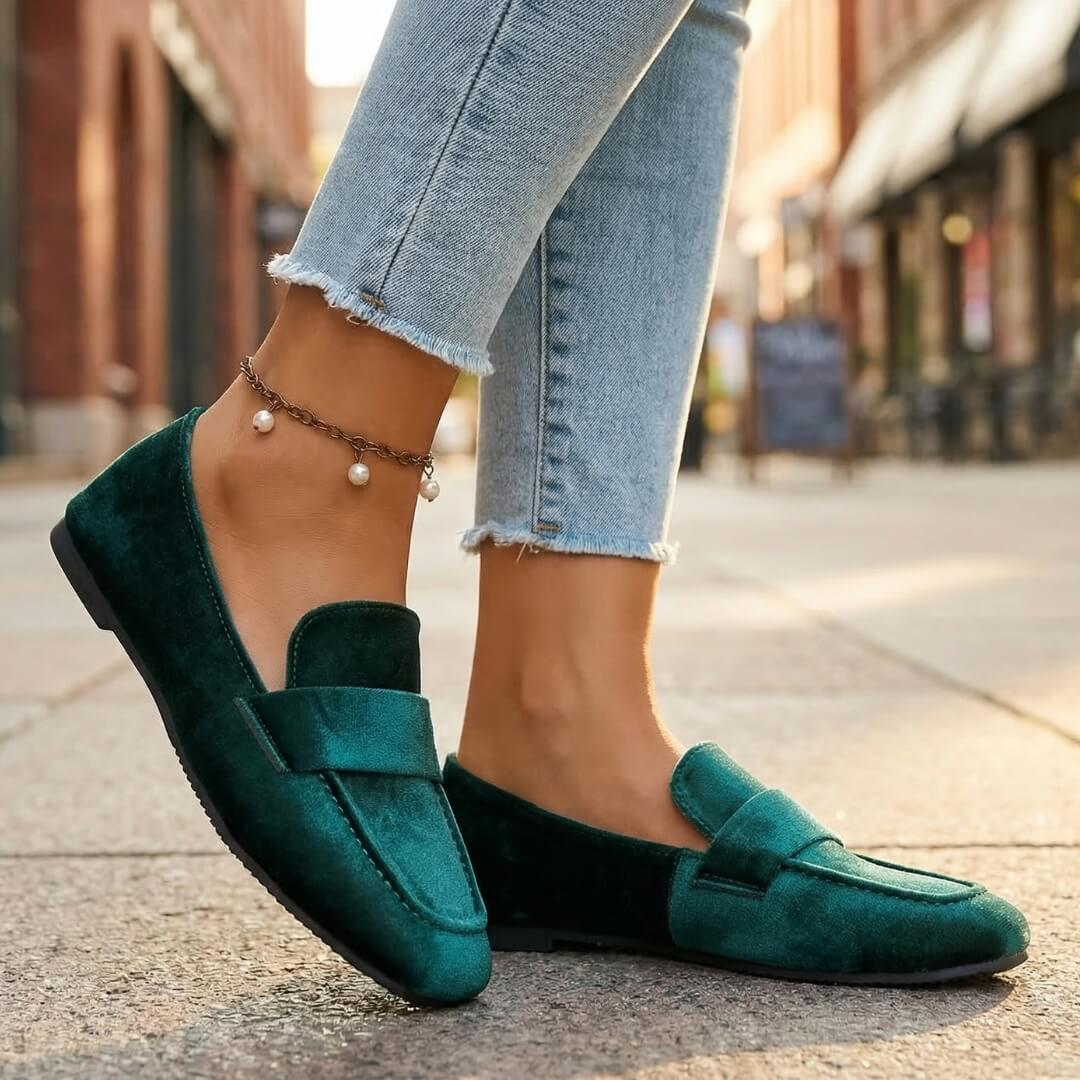 Damen Loafer aus Samt mit quadratischer Zehenpartie Jully