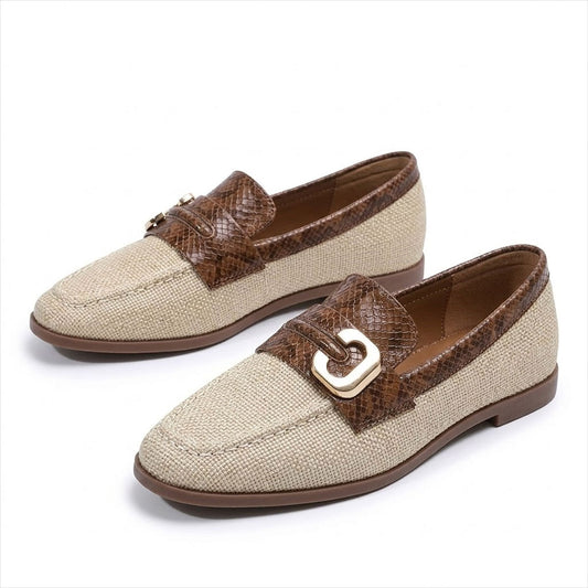 Damen Loafer aus Schlangenlederimitat mit goldener Schnalle Jully