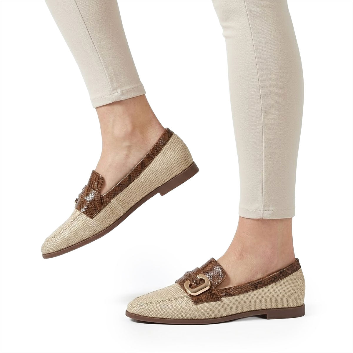 Damen Loafer aus Schlangenlederimitat mit goldener Schnalle Jully