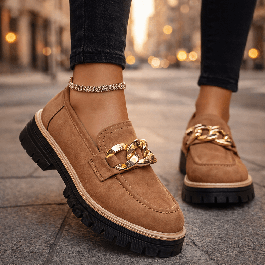Damen Loafer aus Wildleder mit goldenen Details Jully