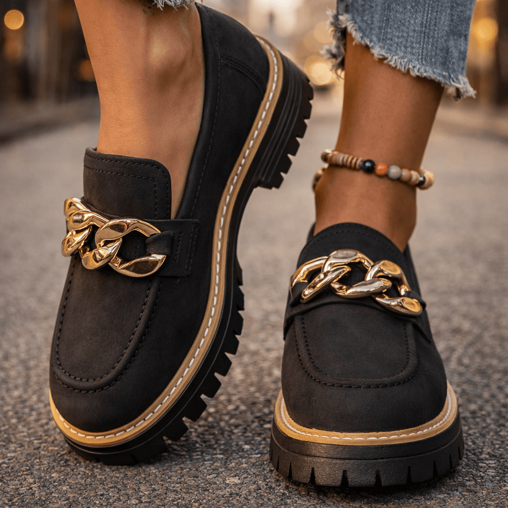 Damen Loafer aus Wildleder mit goldenen Details Jully