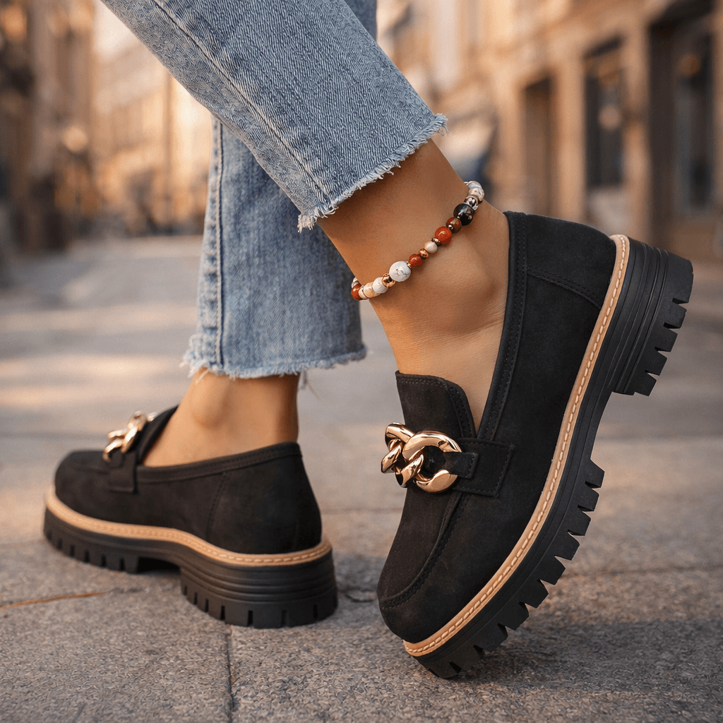 Damen Loafer aus Wildleder mit goldenen Details Jully