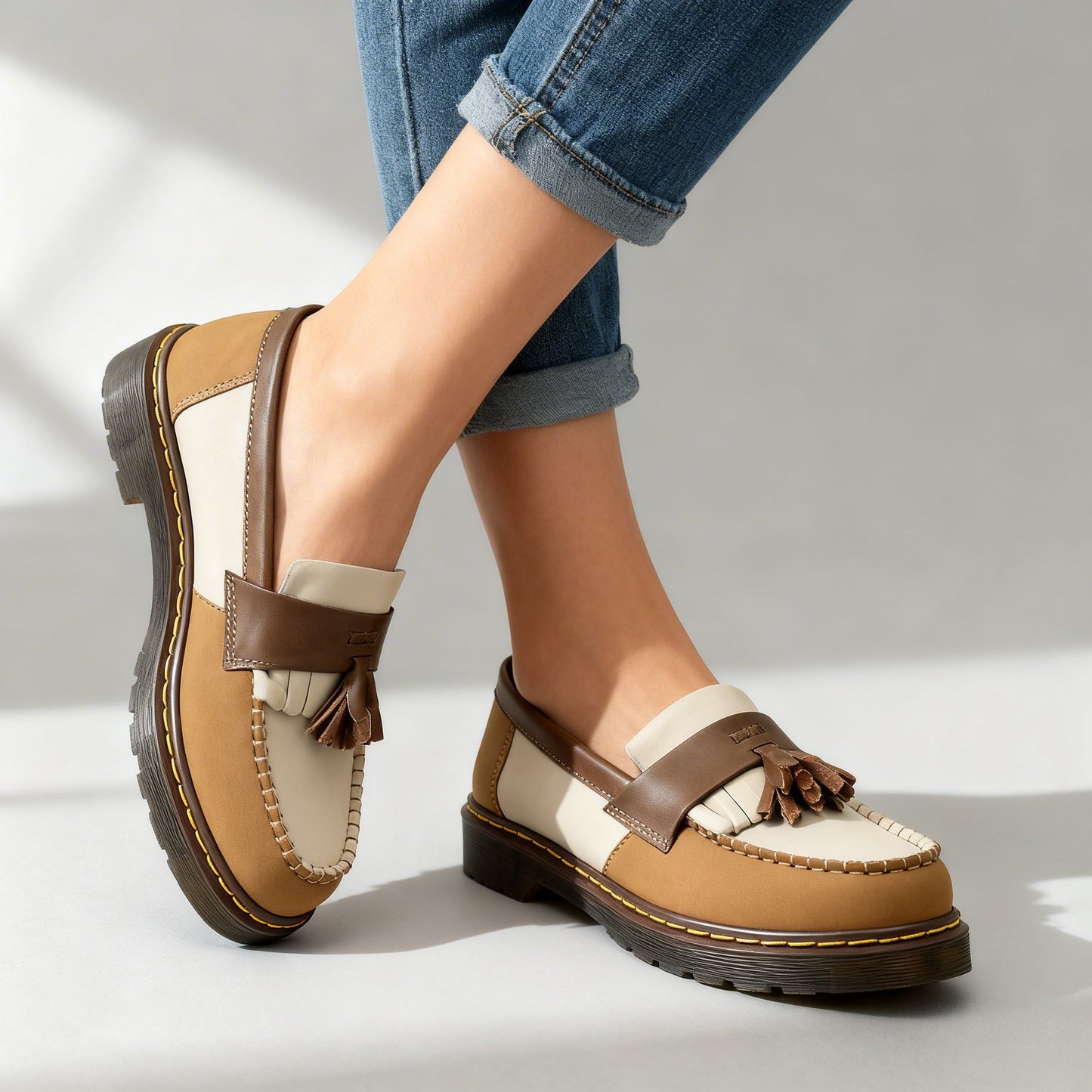 Damen Loafer aus echtem Leder mit Quasten Jully