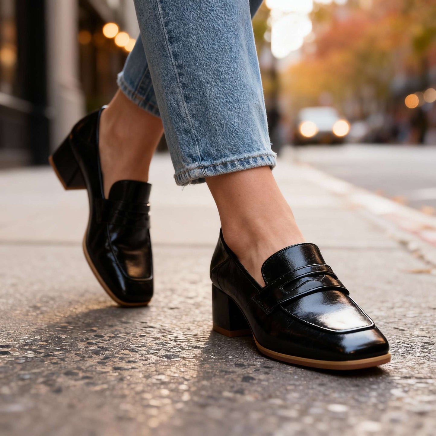 Damen Loafer aus glattem Leder mit Blockabsatz Jully