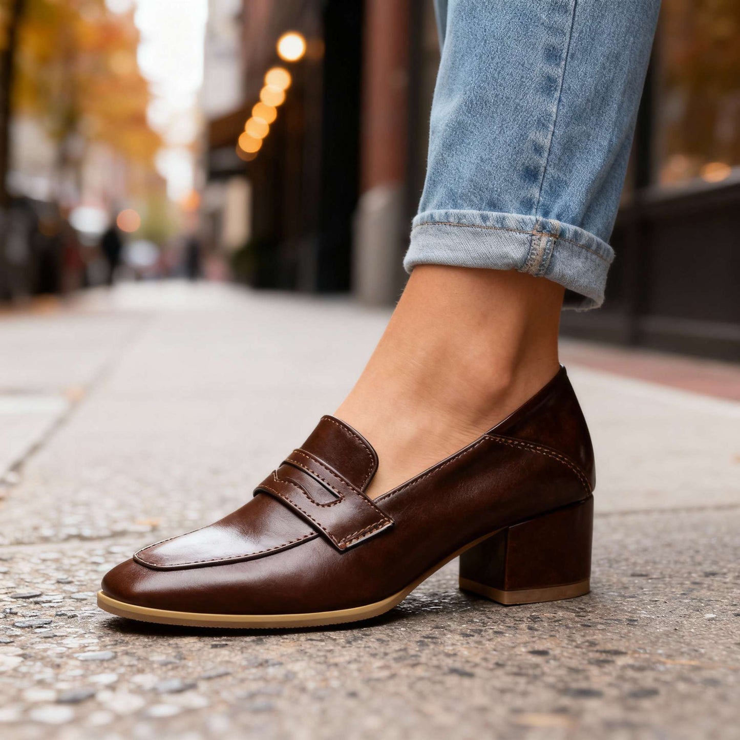 Damen Loafer aus glattem Leder mit Blockabsatz Jully