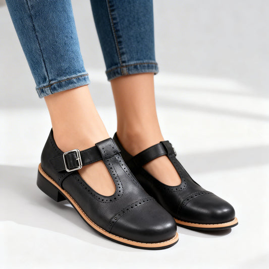 Damen Loafer aus strukturiertem Leder mit verstellbarem Riemen Jully
